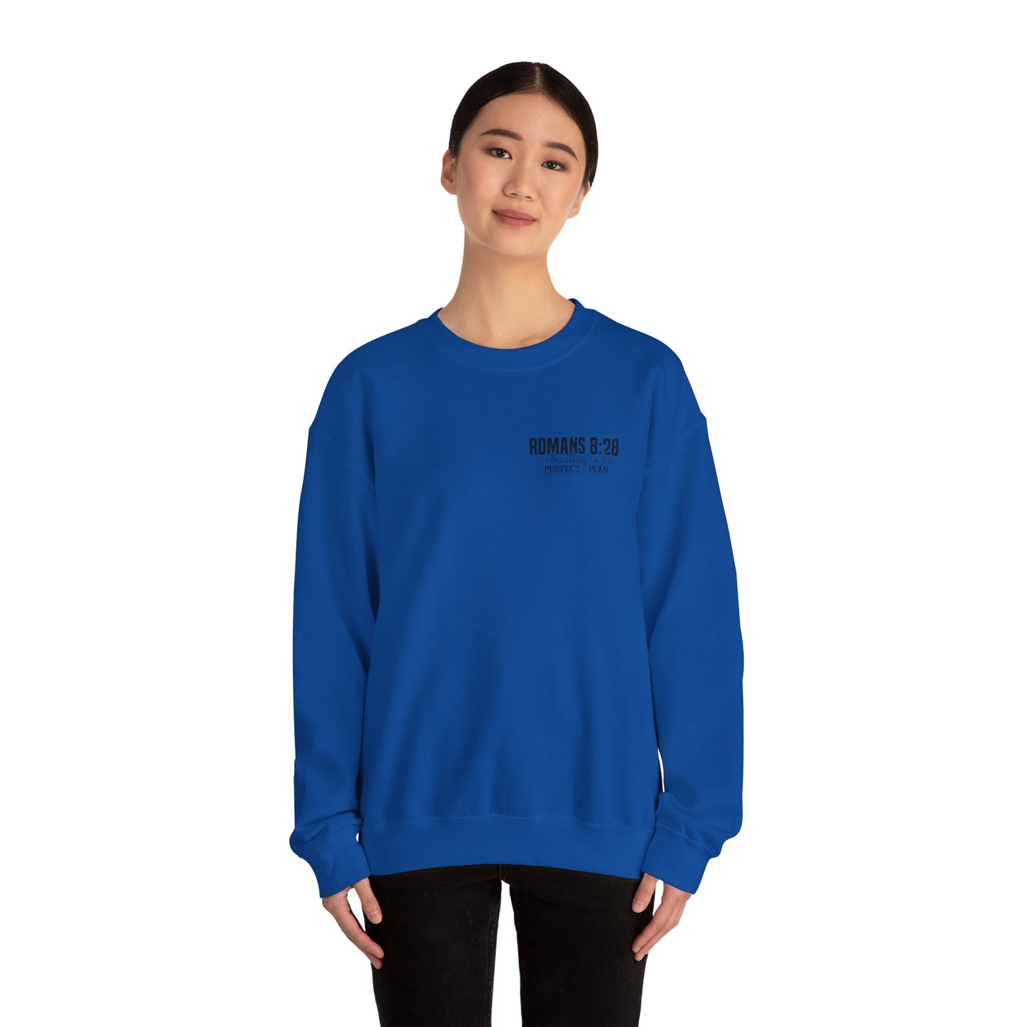 Faith-Inspired Unisex Crewneck Sweatshirt - Romans 8:28 Design