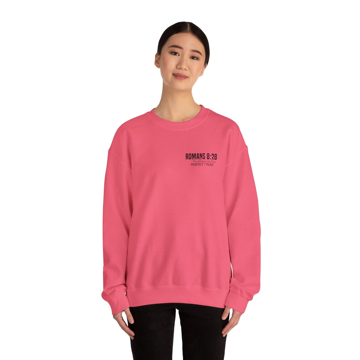 Faith-Inspired Unisex Crewneck Sweatshirt - Romans 8:28 Design