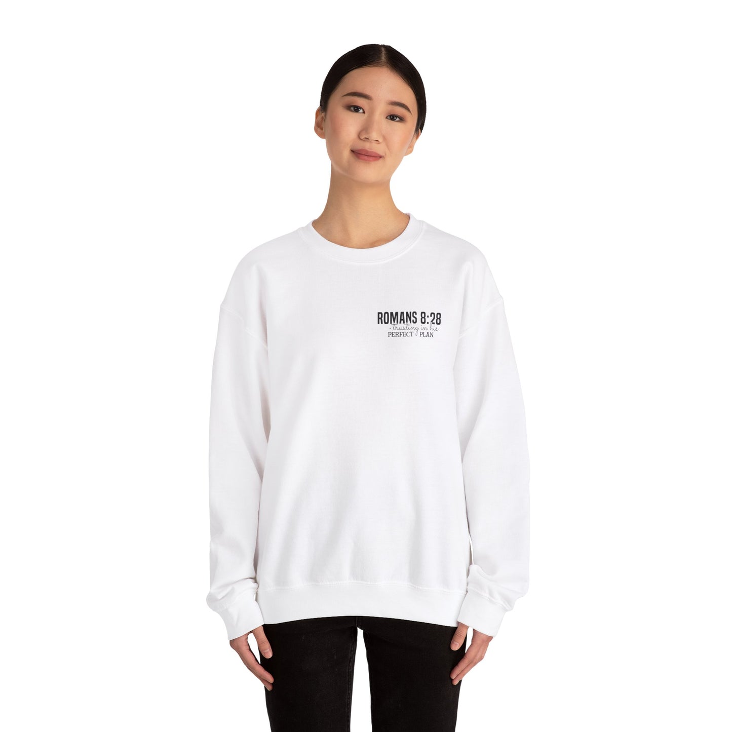 Faith-Inspired Unisex Crewneck Sweatshirt - Romans 8:28 Design