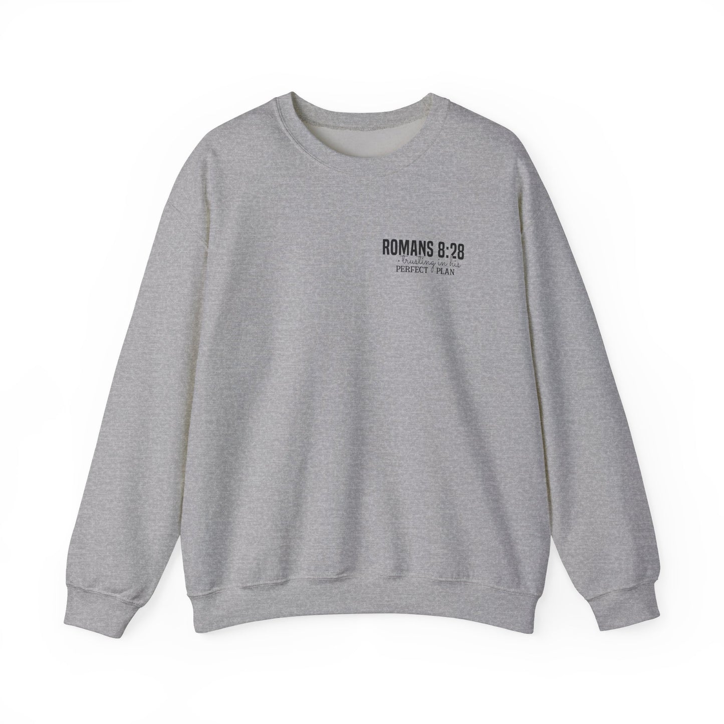 Faith-Inspired Unisex Crewneck Sweatshirt - Romans 8:28 Design