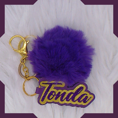 Personalized Faux Leather Keychain | Name Keychain with Pom Pom